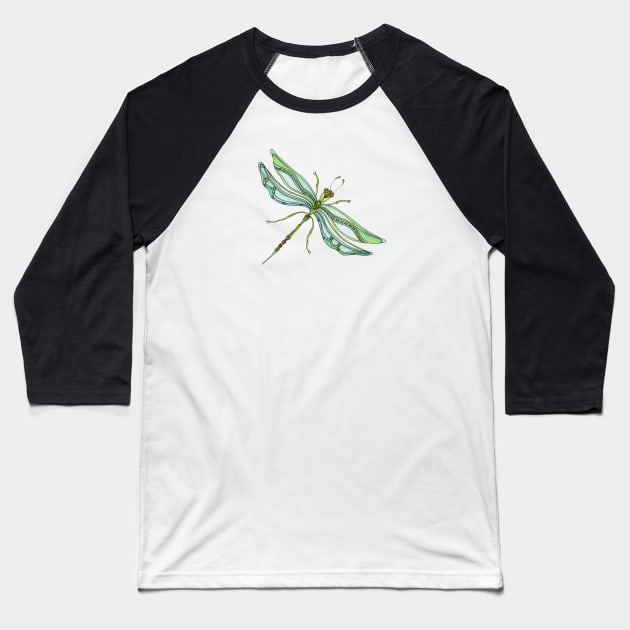 Deco Dragonfly Watercolor Baseball T-Shirt by BonnieSales